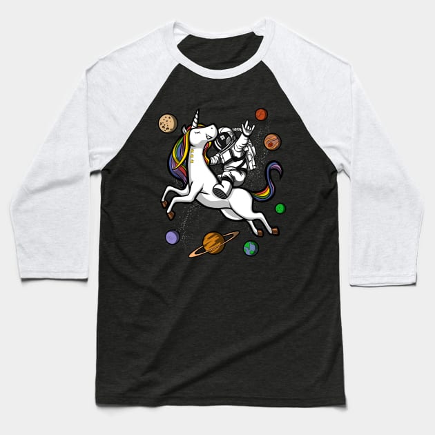 Space Astronaut Riding Unicorn Baseball T-Shirt by underheaven